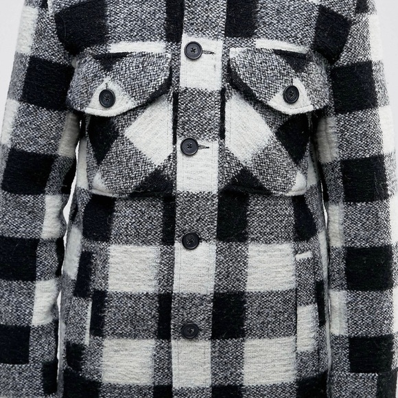 ASOS Checked Peacoat with Borg Collar in Black XXS - Picture 3 of 6